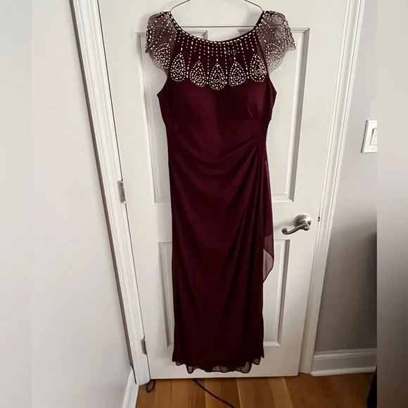 Beaded Burgundy Evening Gown - Picture 3 of 6